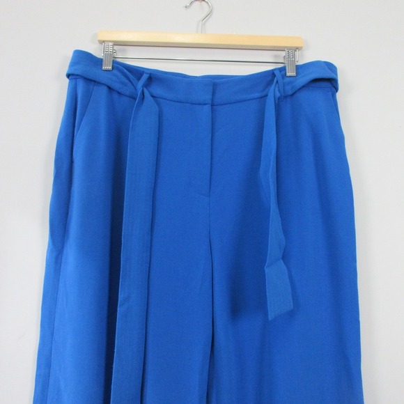 Boden Hampstead Wide Leg Belted Trousers Women 12 Blue Paperbag Pants 722 - Picture 5 of 11